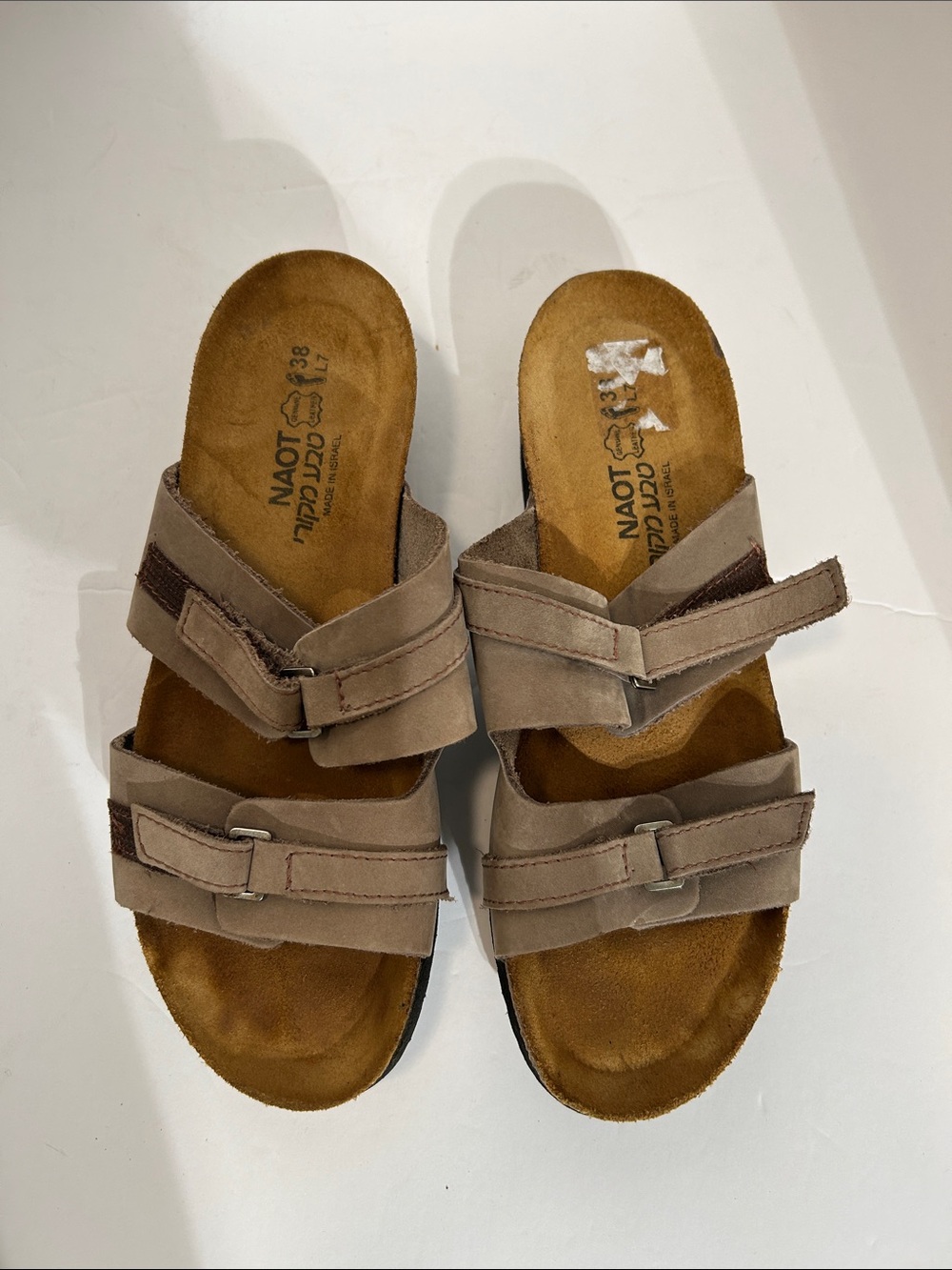 Naot Women's Taupe/Beige Suede Double-Strap Comfort Sandals size 38